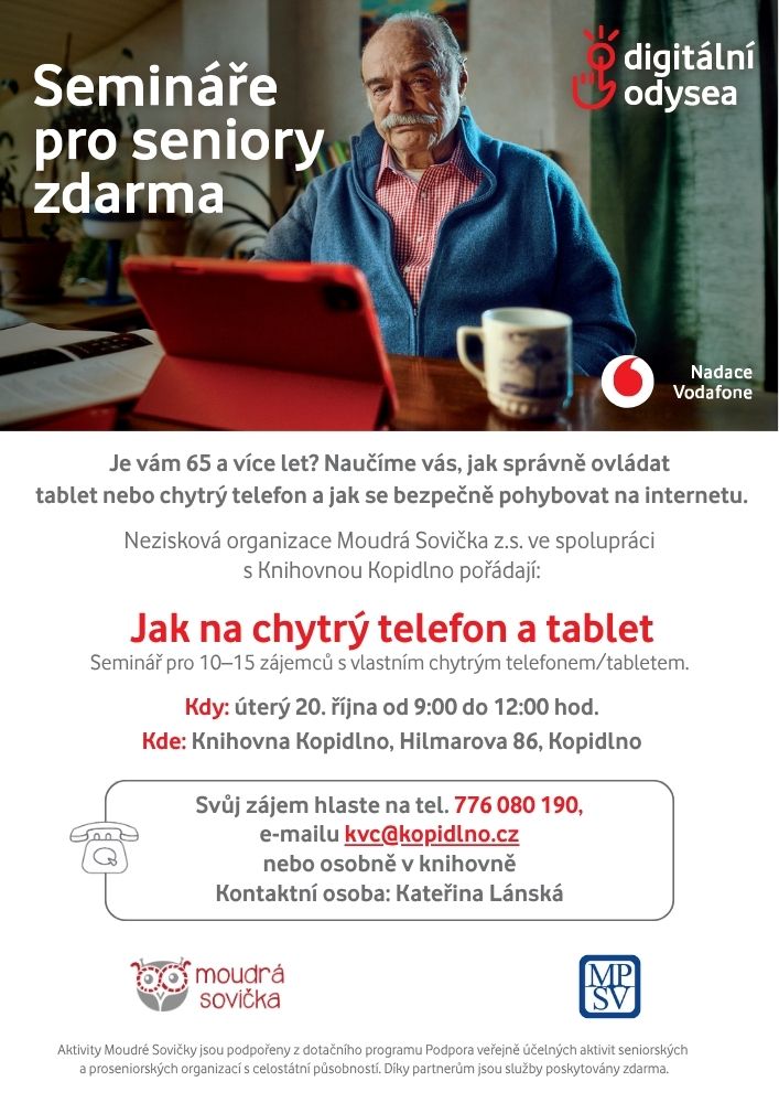 Plakát semináře Jak na chytrý telefon a tablet (foto: web města Kopidlna)