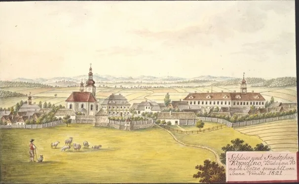 Zámek a městečko Kopidlno na obraze Joanna Venuta z roku 1821