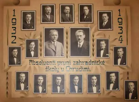 Tablo absolventů zahradnické školy v Chrudimi z let 1932–1934, archivní snímek