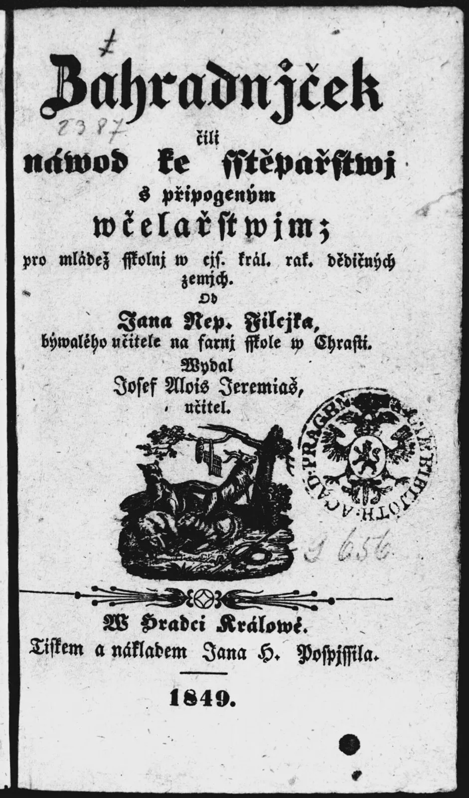 Zahradníček, který po Filcíkově smrti vydal jeho přítel Josef Alois Jeremiáš (1849)
